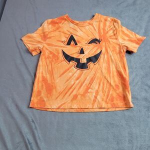 Halloween Shirt Girls Size 7/8 Orange Tie Dyed Jack O Lantern Pumpkin‎ Face Tee